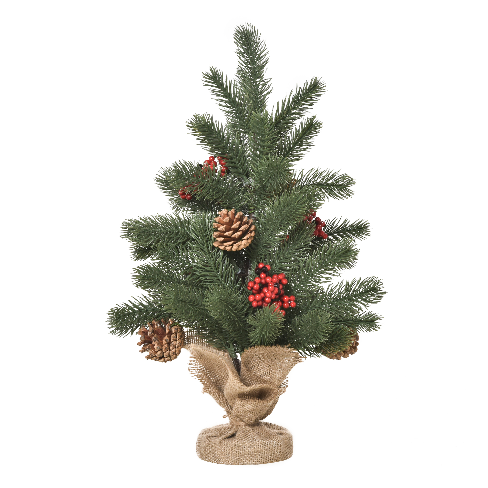 Mini-weihnachtsbaum 50 Cm, 55 Zweige, 4 Beeren & 4 Zapfen, Pe/zement, Ø28 Cm