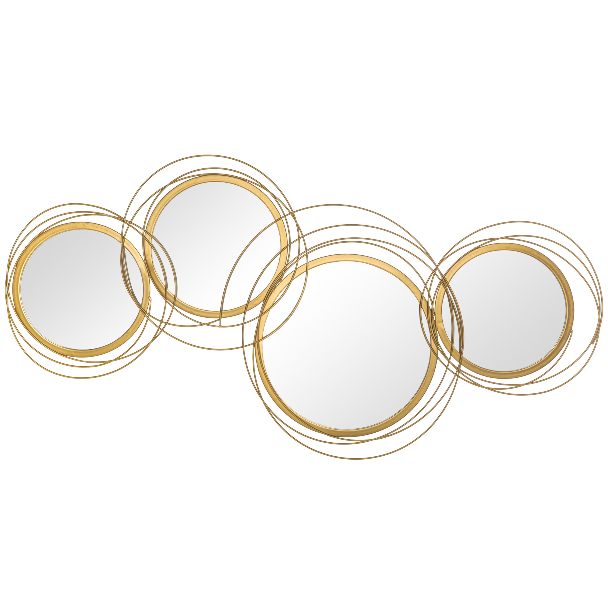 Wandspiegel-set 4 Runde Spiegel, Goldener Metallrahmen, Wanddekoration Wohnzimmer, 107x56 Cm