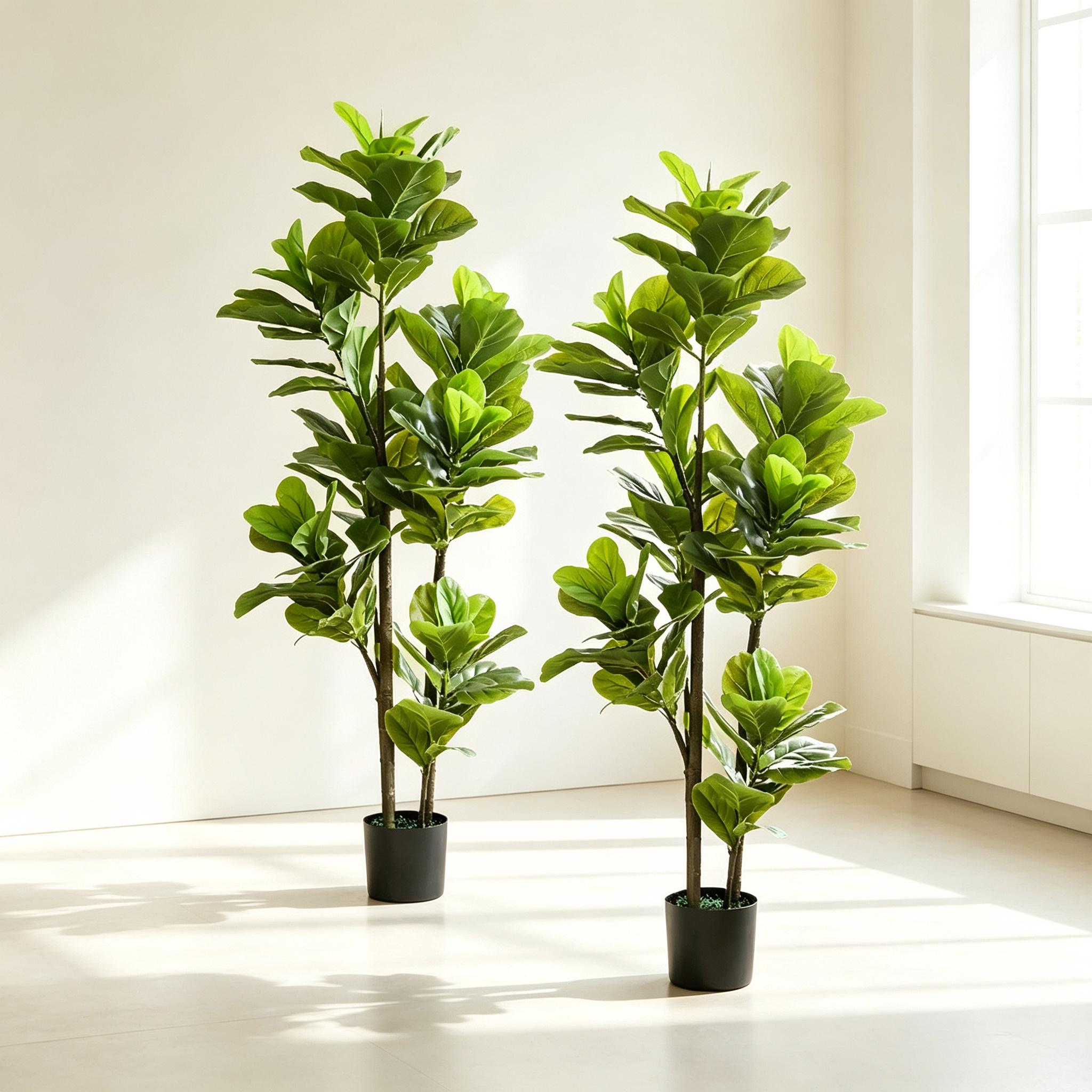 Geigenfeige Künstlich 150 Cm 2er-set, Mit Zementtopf, Zimmerpflanze