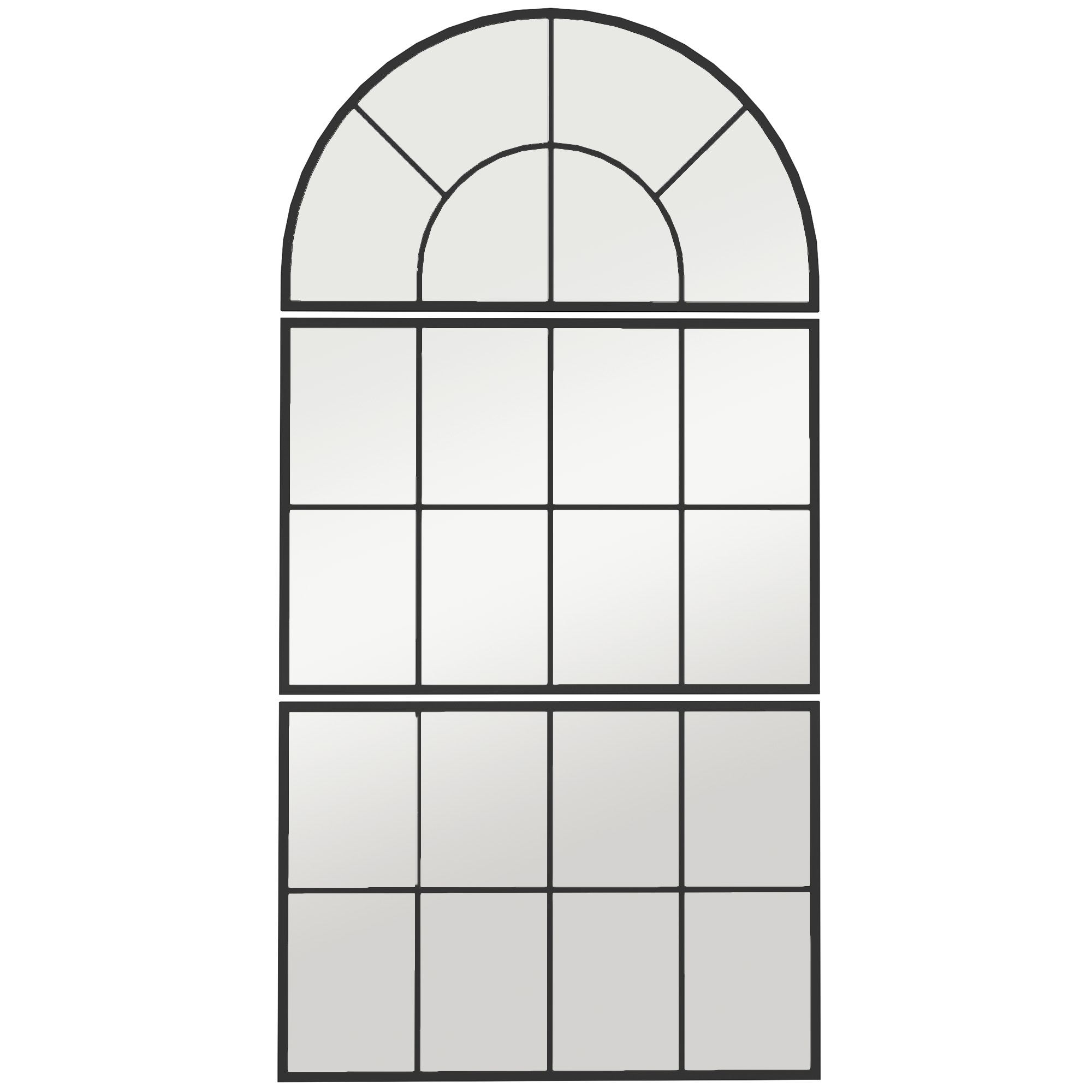 Wandspiegel 3-teilig Bogenförmig, Metallrahmen Schwarz, Fensterspiegel-deko