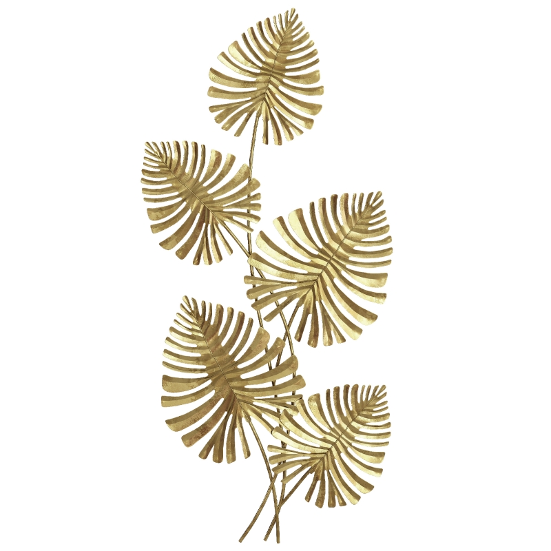 Wanddekoration Metall-set, Blatt-form, Lackiert, Goldfarben