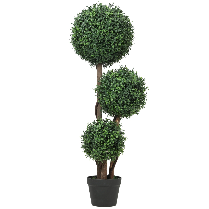 Künstliche Buchsbaumkugel Dreikugelig 100 Cm Mit Holzstamm Im Topf, Grün