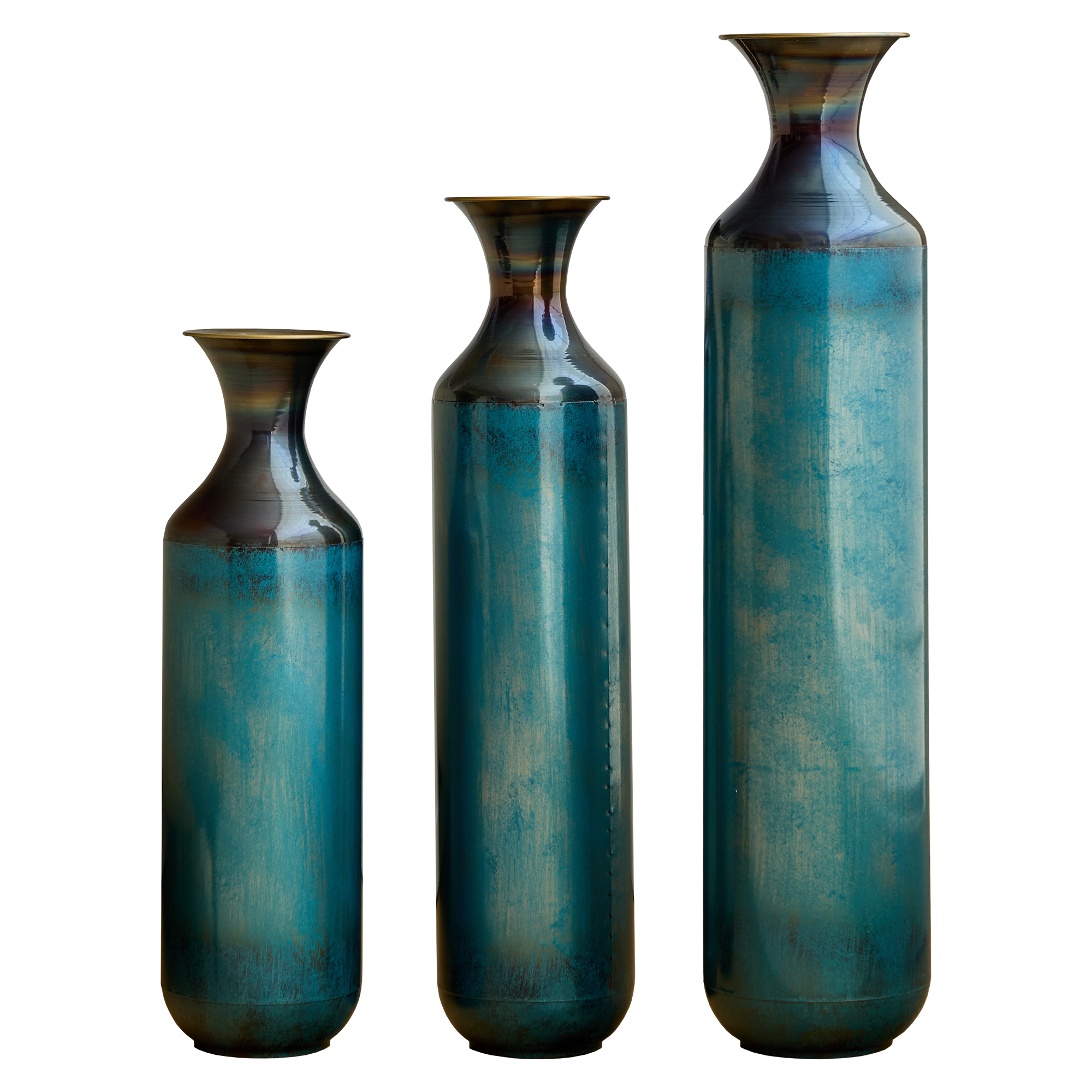 Handgefertigte Metall-vase 3er-set, Blaugrün Patina, Deko-vase