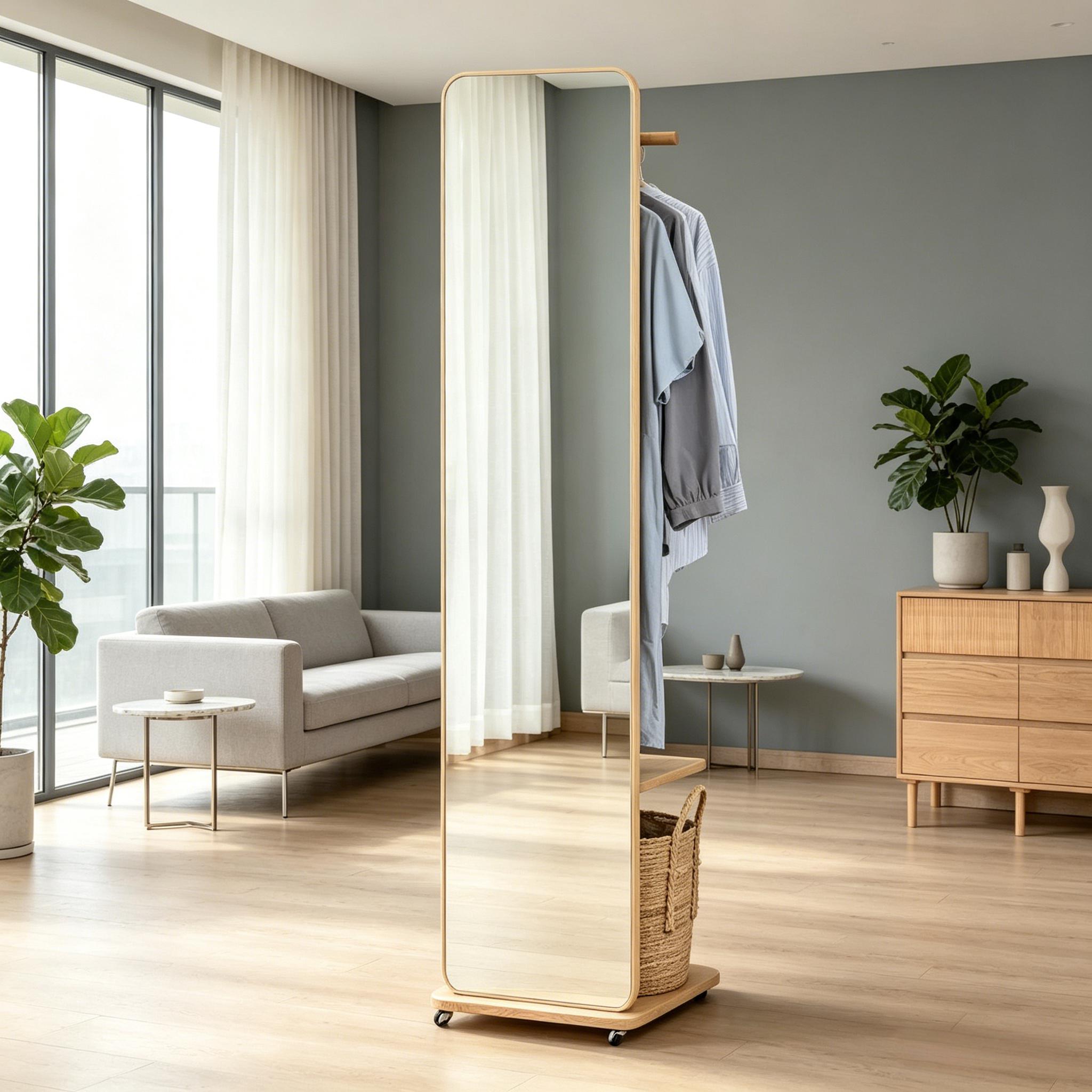Ankleidespiegel Freistehend Mit Kleiderständer, Spiegel-garderobe, Mobil