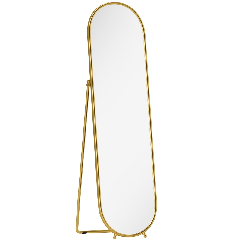 Ganzkörperspiegel Oval 50x180 Cm Freistehend, Metallrahmen Gold
