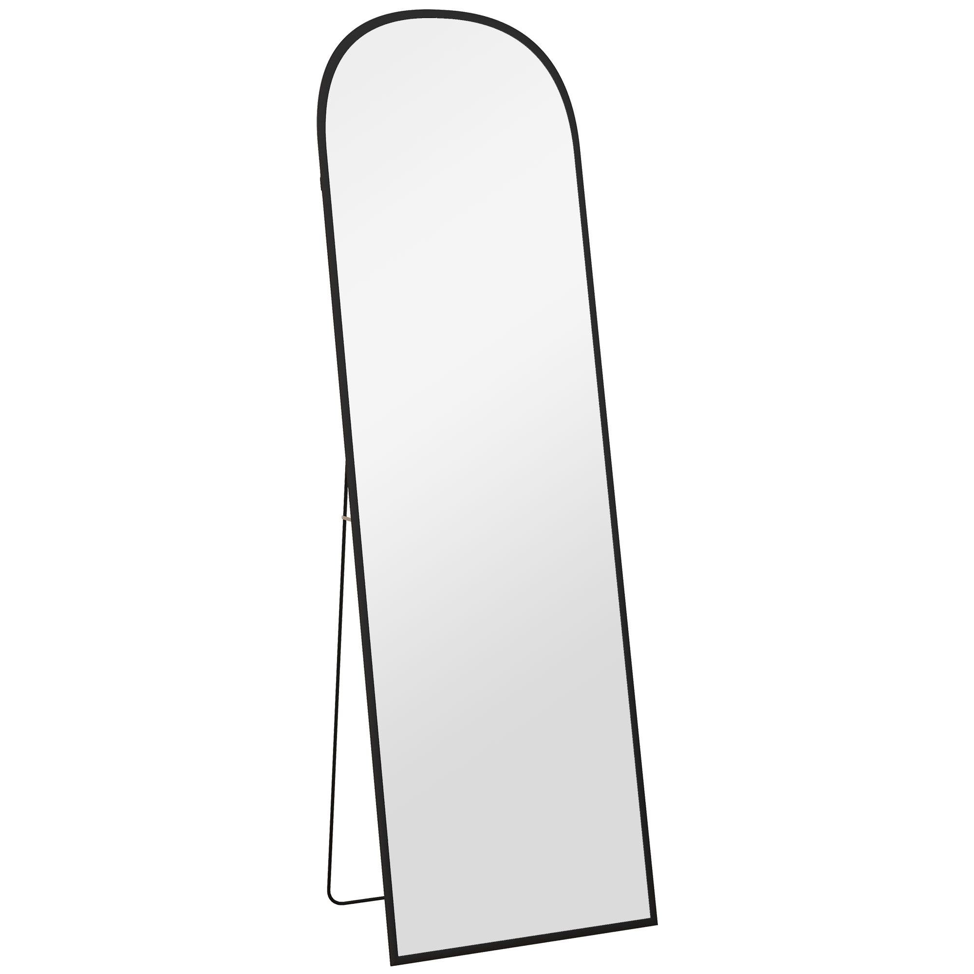 Ganzkörperspiegel 161,5x50 Cm, Schwarzer Aluminiumrahmen, Stand-/wandspiegel Mit Klappbarem Ständer