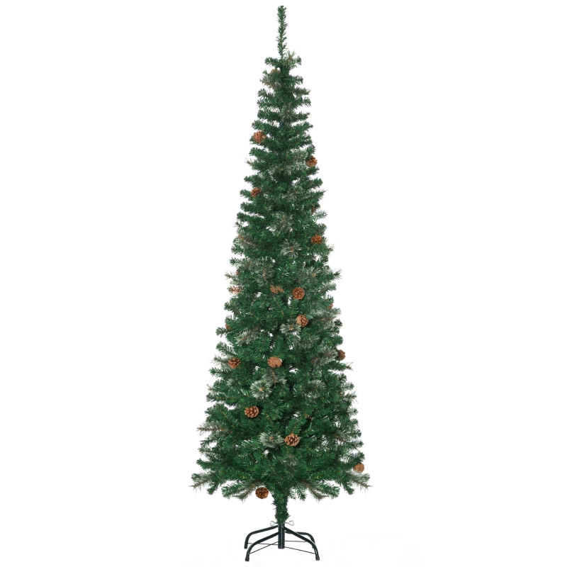Künstlicher Weihnachtsbaum 195 Cm Schlank Mit Tannenzapfen, 54 Cm Ø, Grün
