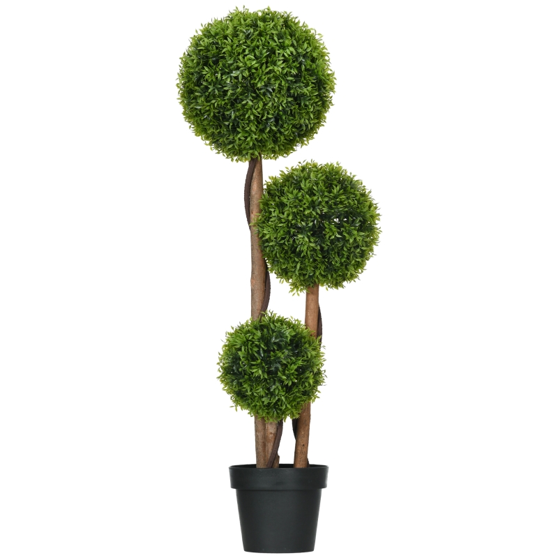 Künstlicher Buchsbaum 110 Cm Mit 3 Kugeln, Uv-beständig, Grün