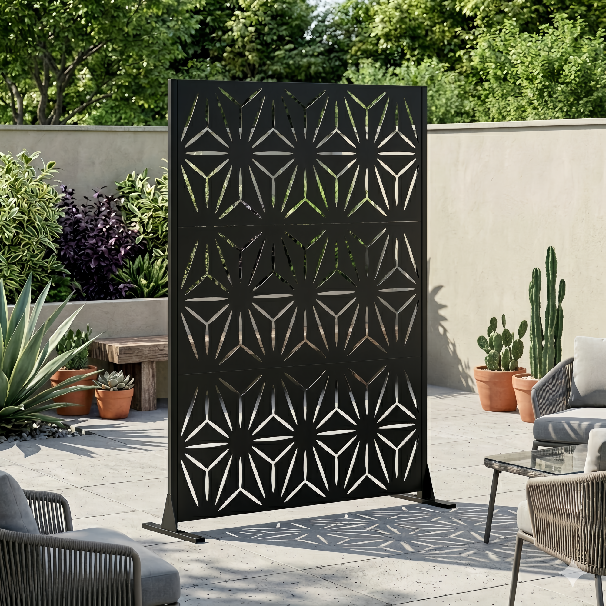 Metall-sichtschutz 183x116 Cm Freistehend, Deko-zaun, Mit Standfuß