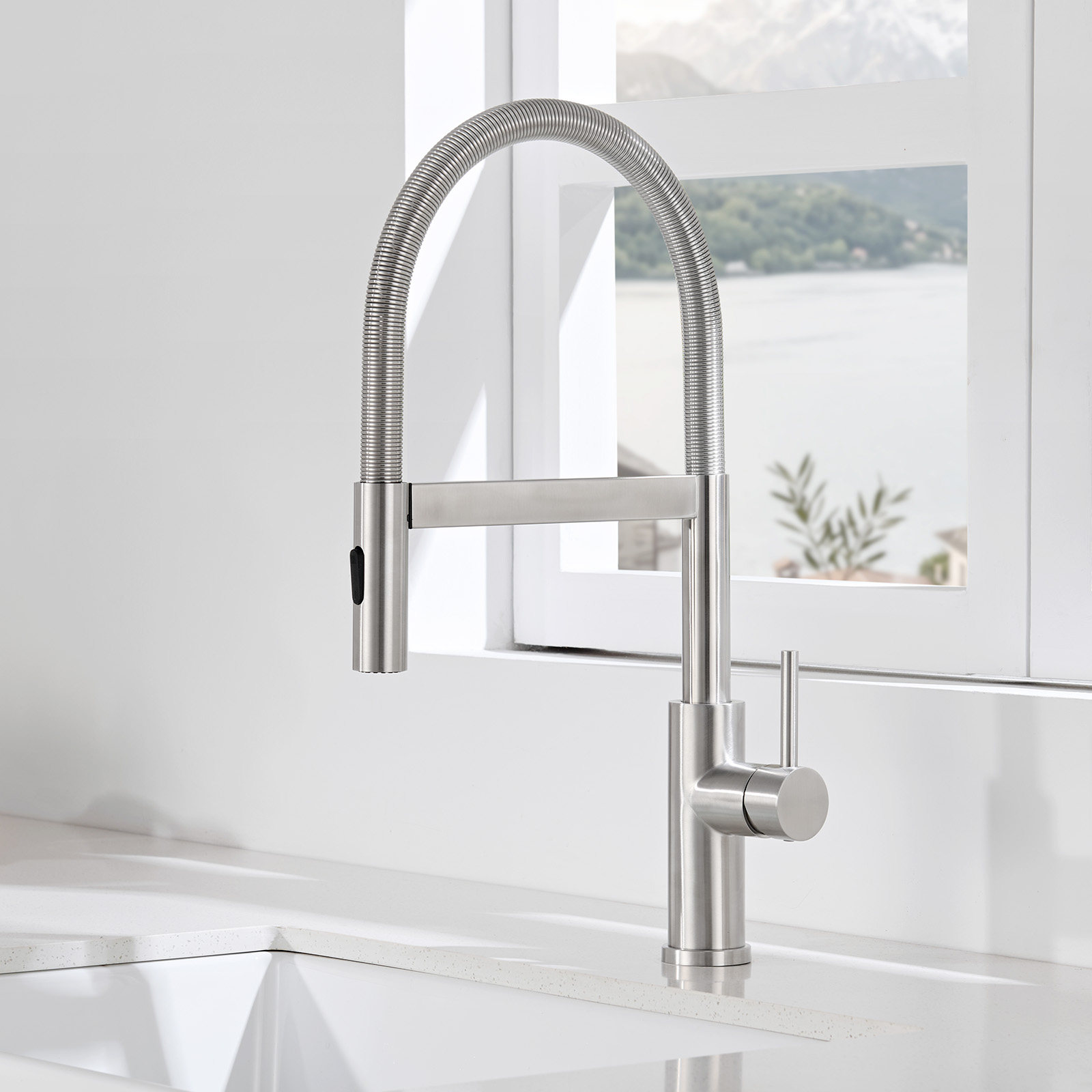 Cecipa Max Magnet-küchenarmatur 360° Schwenkbar, Flexibler Küchenwasserhahn Mit Spiralfeder, Wasserhahn Mit 2 Strahlarten, Gebürstet, Hochdruck