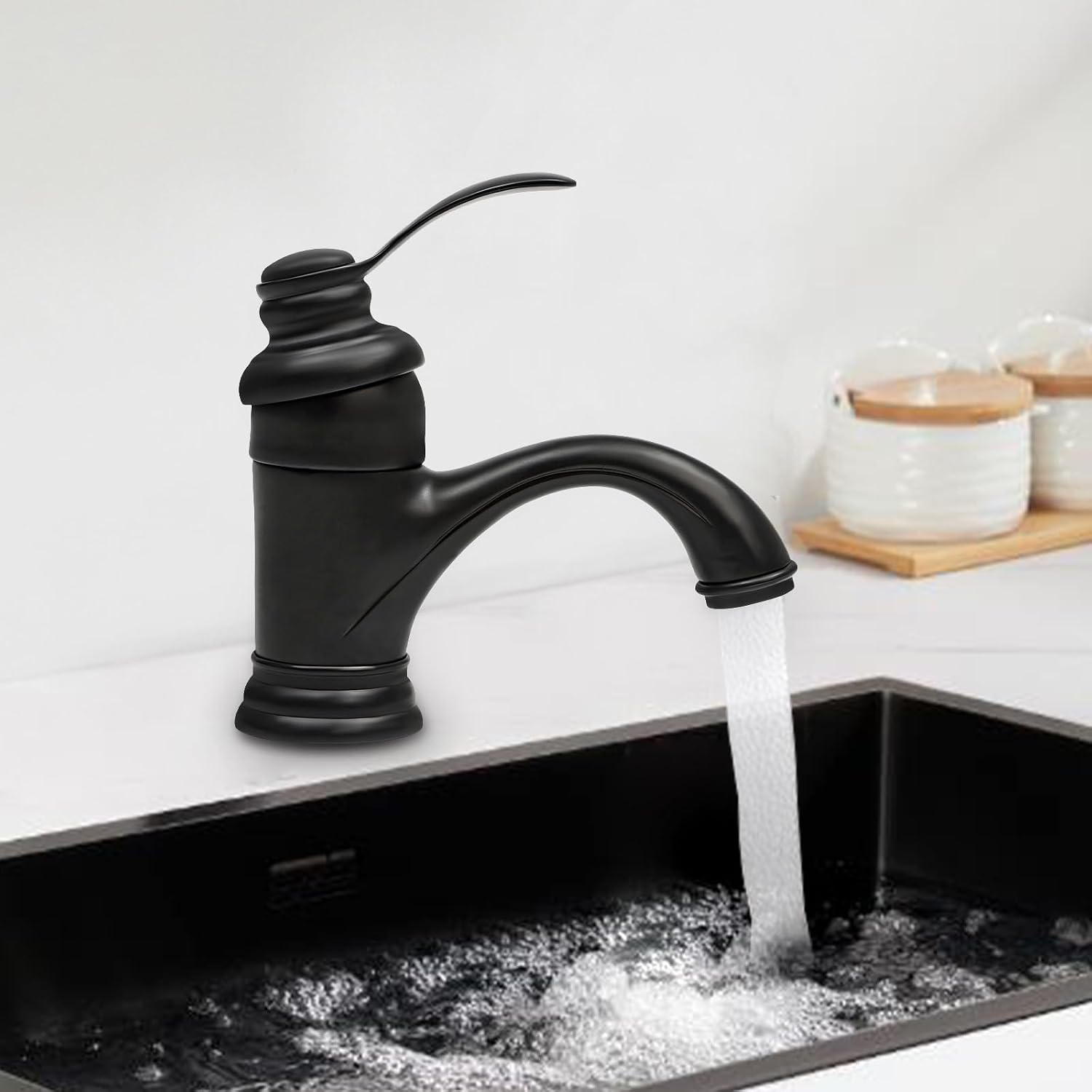 Wasserhahn Bad, Waschtischarmatur Retro, Messing, Anti Tropfen Und Leckagen, Oxidation Verhindern, Doppelt Versiegelter Keramischer Ventilkern Schwarz