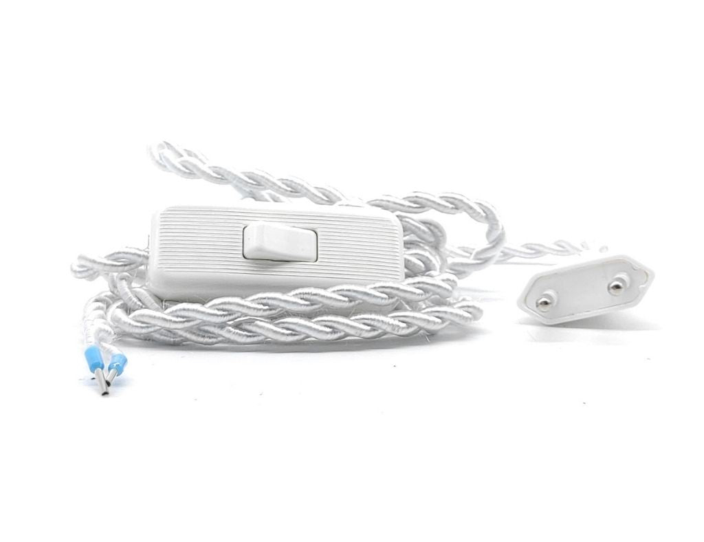 Geflechtkabel Mit Schalter Und Stecker Weiß