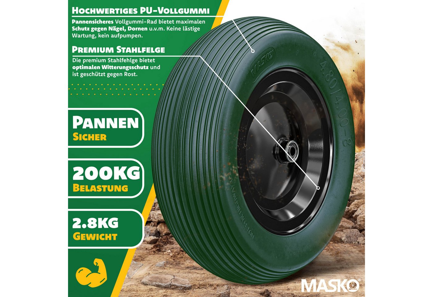 Masko® Schubkarre 100l Bis 250kg, Luftreifen Stahlfelge - Schwarz Bild 4