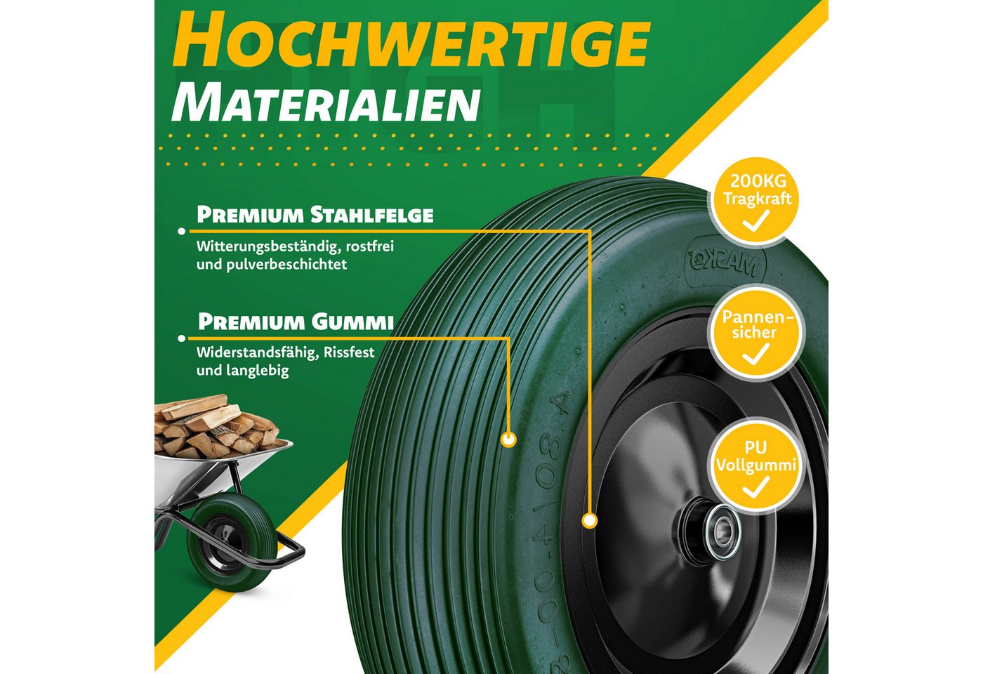 Masko® Schubkarre 100l Bis 250kg, Luftreifen Stahlfelge - Schwarz Bild 5
