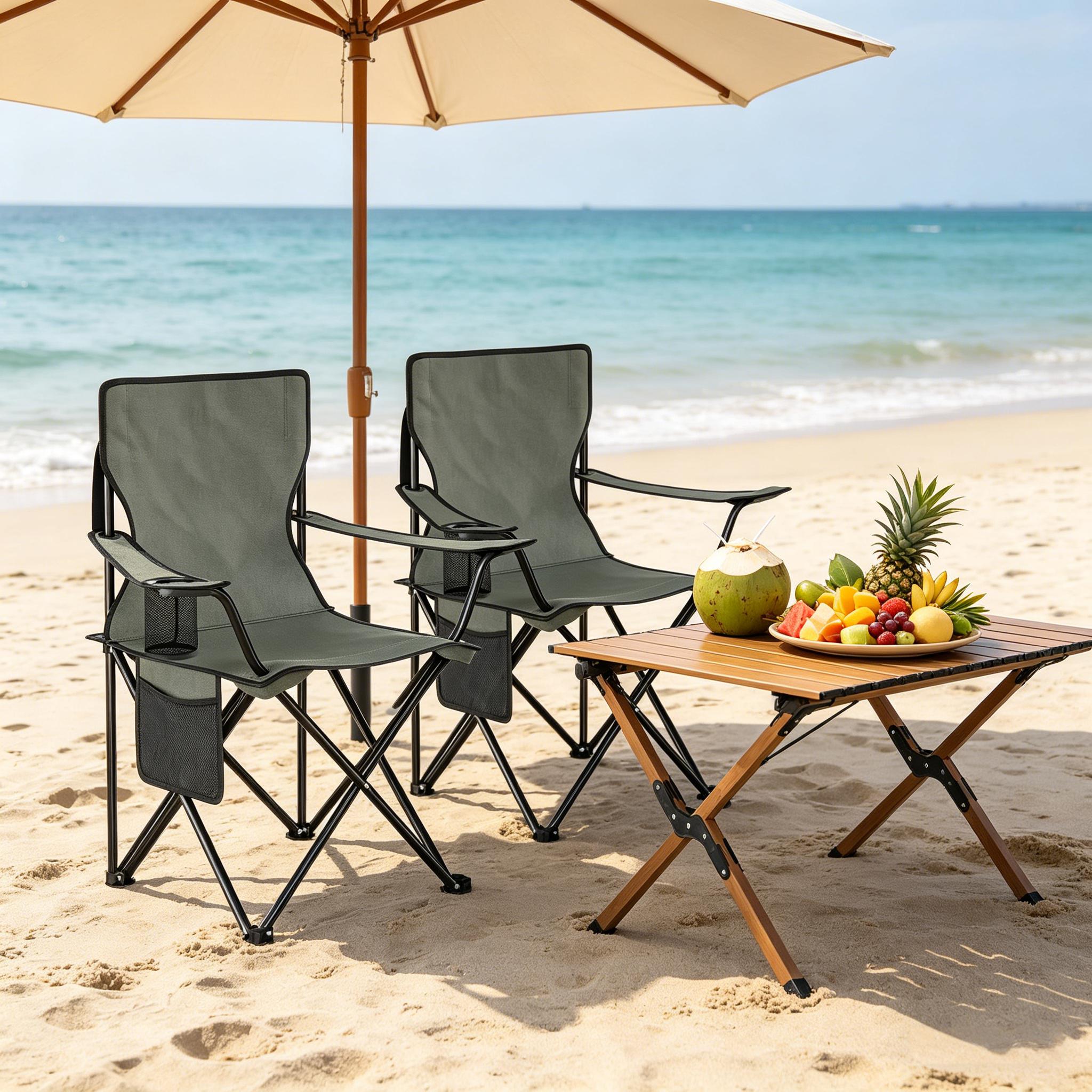 Strandstuhl Mit Einem Tassenhalter, Bequemer Stuhl, Klappbarer Angelstuhl(2pcs Stühle)