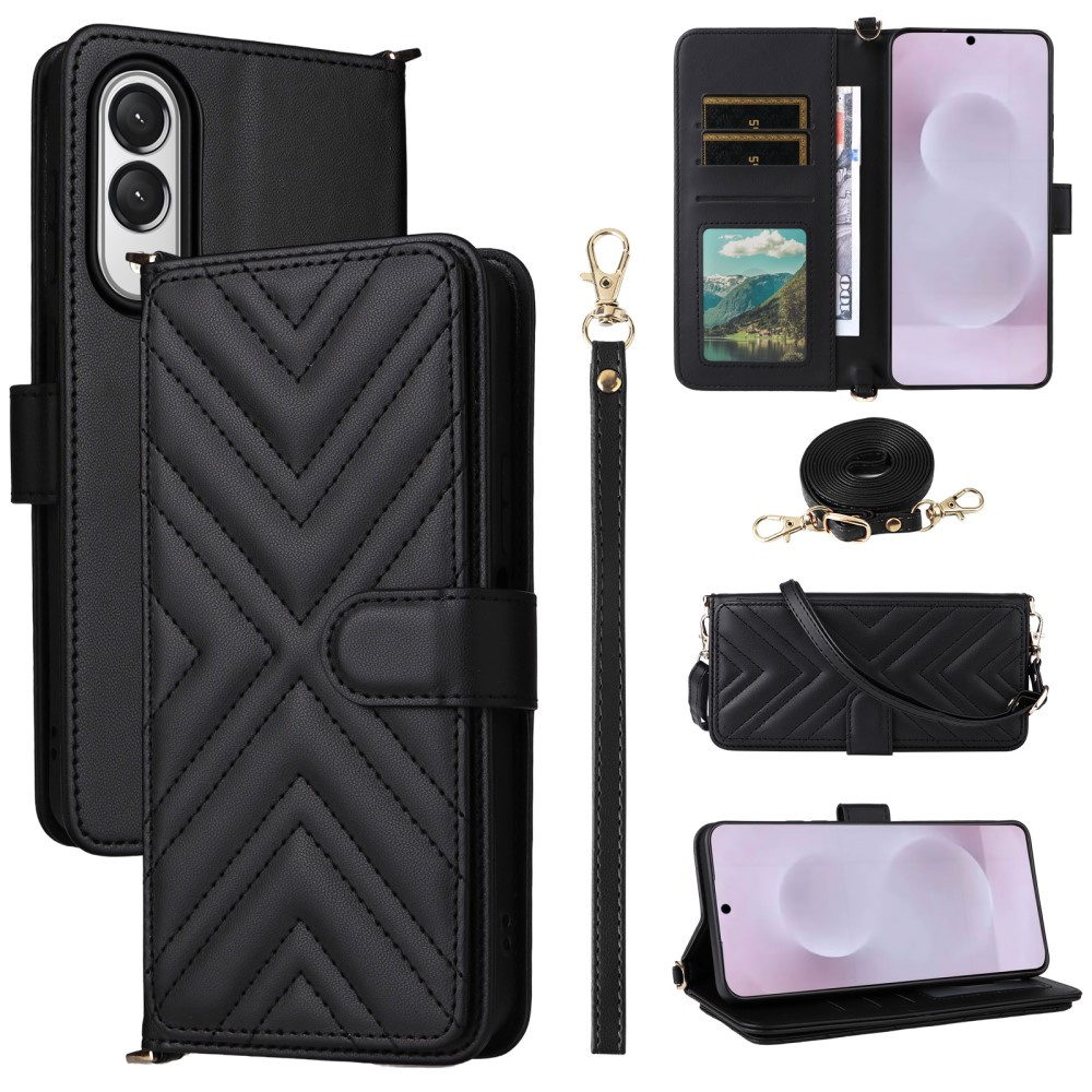 Samsung Galaxy S25 Edge Flip Case, Crossbody Wallet, Schwarz