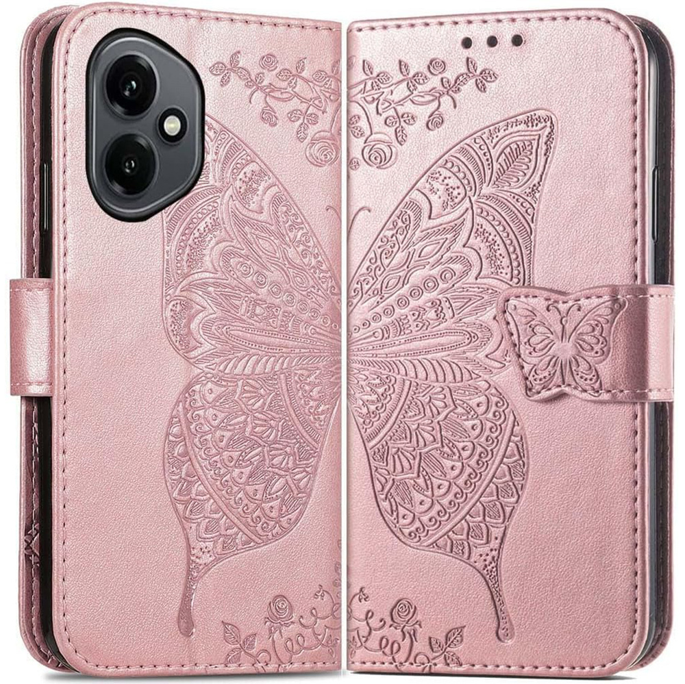 Klapphülle Für Honor 400 5g, Schmetterling, Roségold