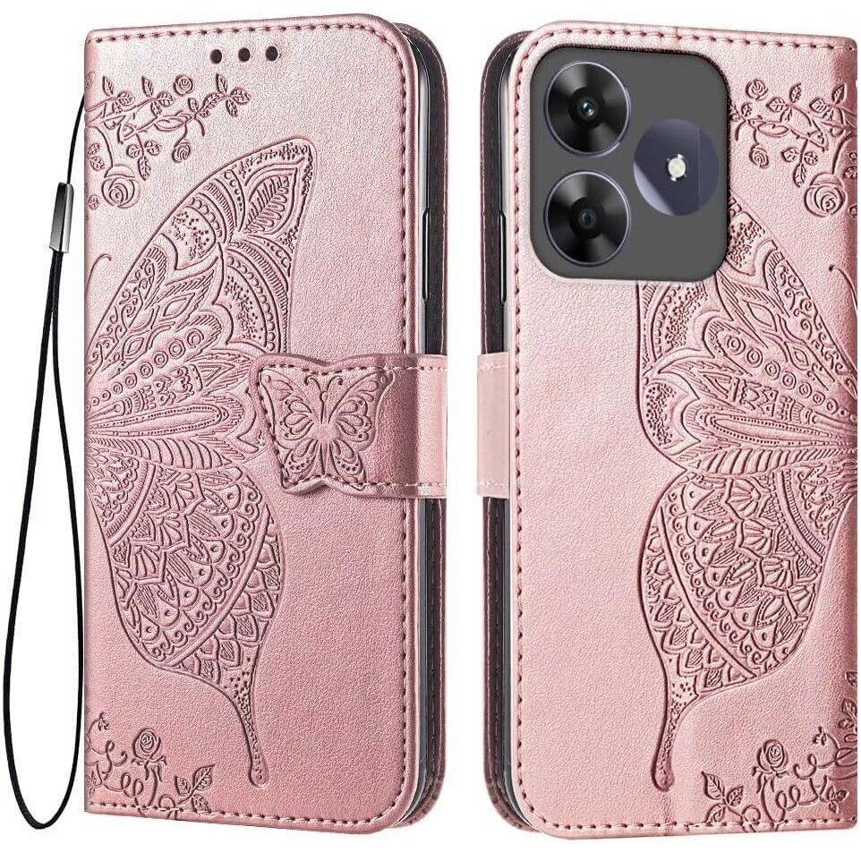 Realme C61 Butterfly Flip Case, Roségold