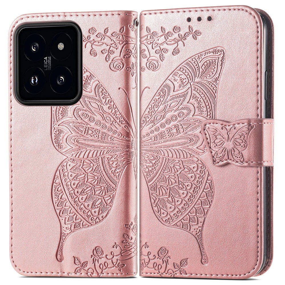 Klapphülle Für Xiaomi 14t Pro, Schmetterling, Roségold