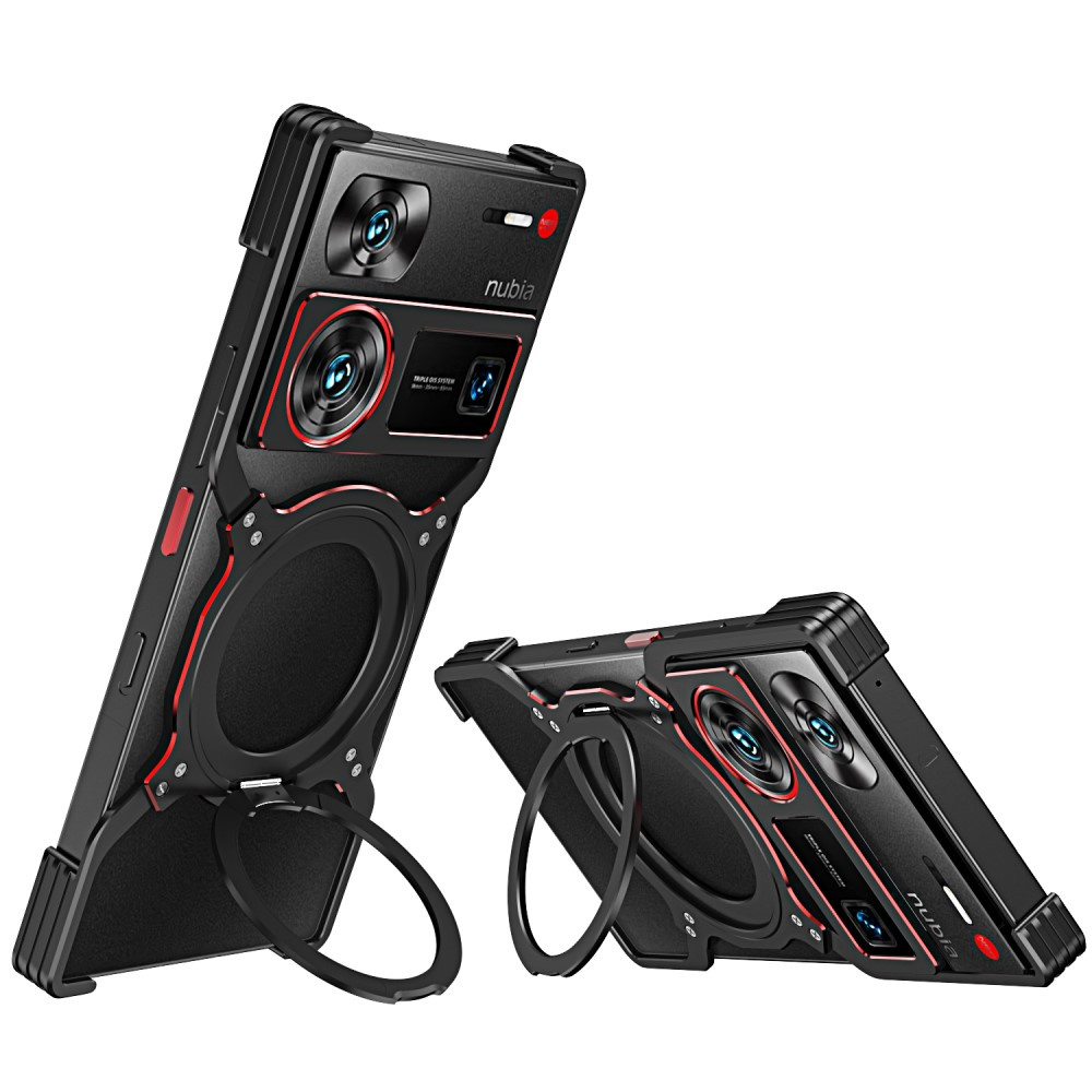 Nubia Z60 Ultra Kickstand Bumper Case Mit Objektivabdeckung Für Magsafe, Schwarz/rot