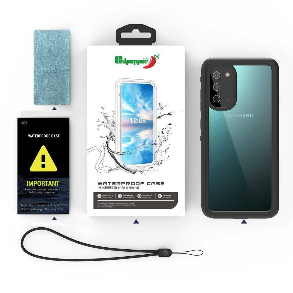 Ip68 Wasserdichte Hülle Für Samsung Galaxy S20, Rotpepper, Schwarz