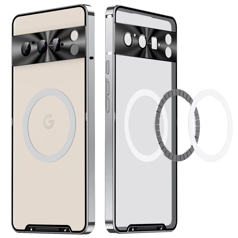 Google Pixel 8 Pro Kameraschutzhülle, Camshield Magsafe, Transparent/silber
