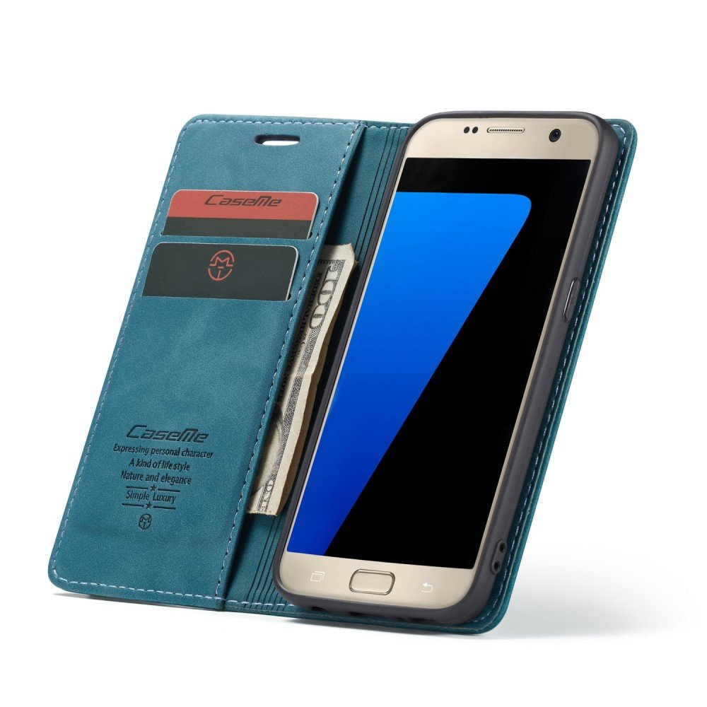 Caseme Schutzhülle Für Samsung Galaxy S7, Leder-brieftaschenhülle, Blau