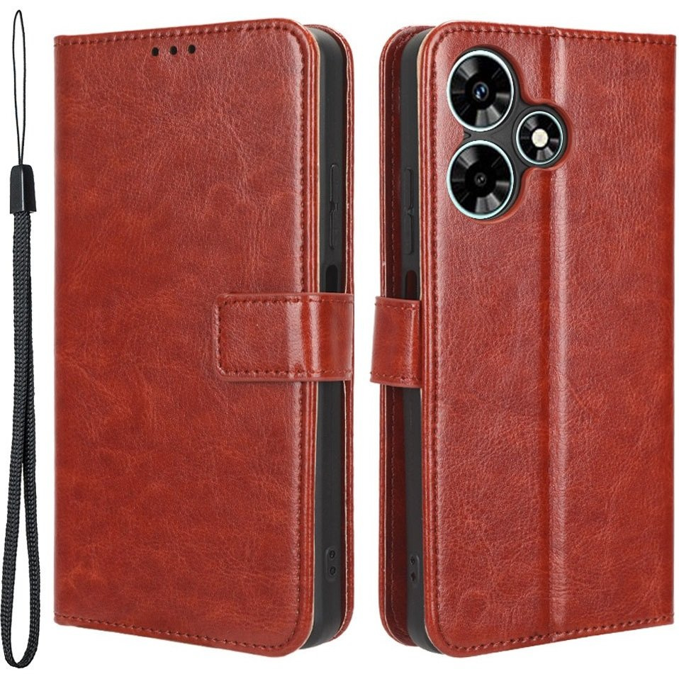 Infinix Hot 30i Flip Case, Crazy Horse Wallet, Braun