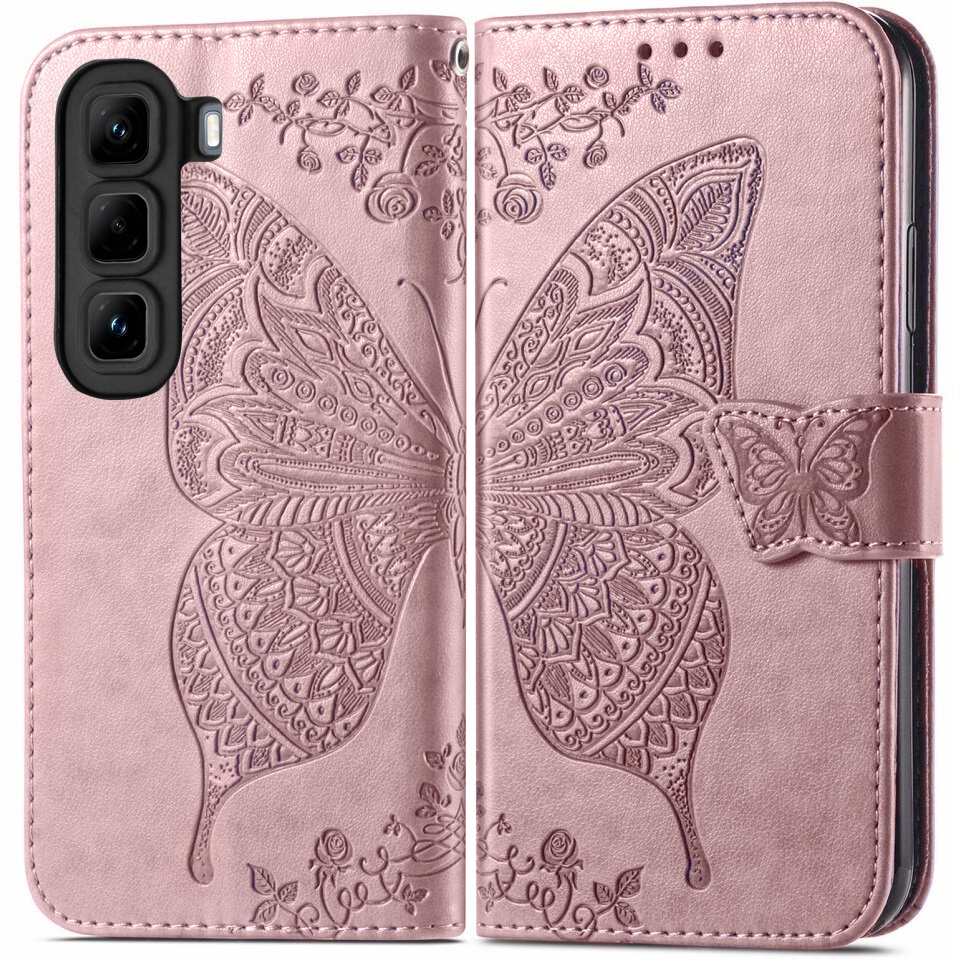 Klapphülle Für Infinix Hot 50 4g, Schmetterling, Roségold