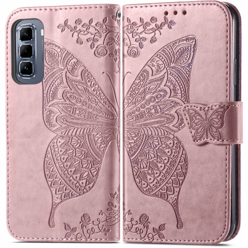 Klapphülle Für Infinix Hot 50 Pro+ 4g, Schmetterling, Roségold