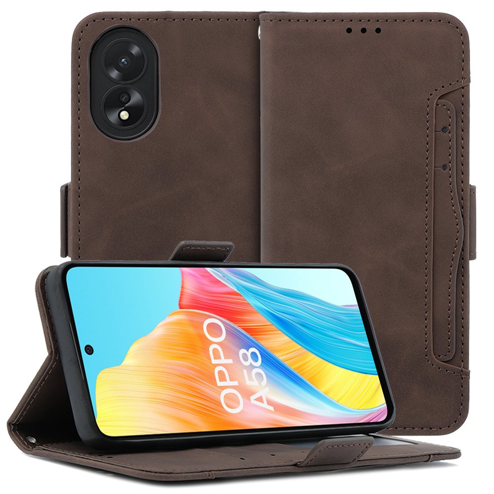 Klapphülle Für Oppo A58 4g, Mit Kartenfach, Braun