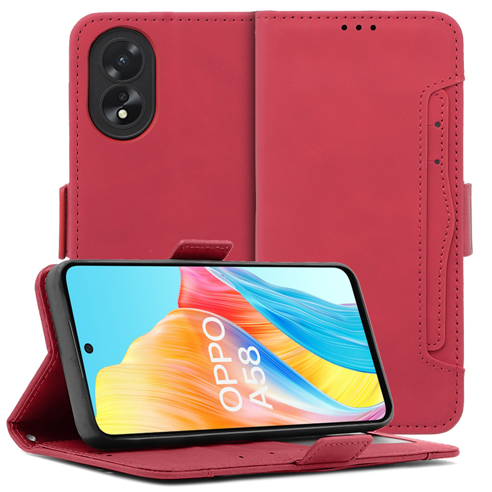 Klapphülle Für Oppo A58 4g, Mit Kartensteckplatz, Rot