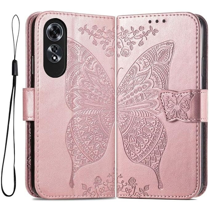 Klapphülle Für Oppo A60, Schmetterling, Roségold