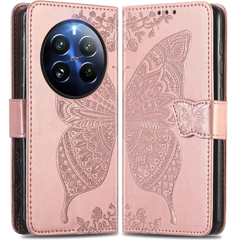 Realme 12 Pro 5g / 12 Pro+ 5g Flip Case, Schmetterling, Roségold