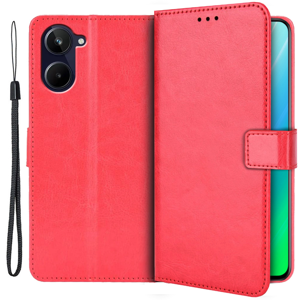 Realme 10 4g Flip Case, Spaltleder, Rot