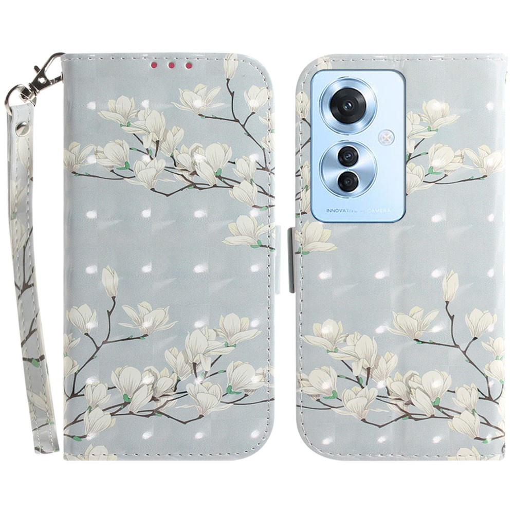 Klapphülle Für Oppo Reno 11f 5g, Brieftaschen-design, Magnolienblüten-grau