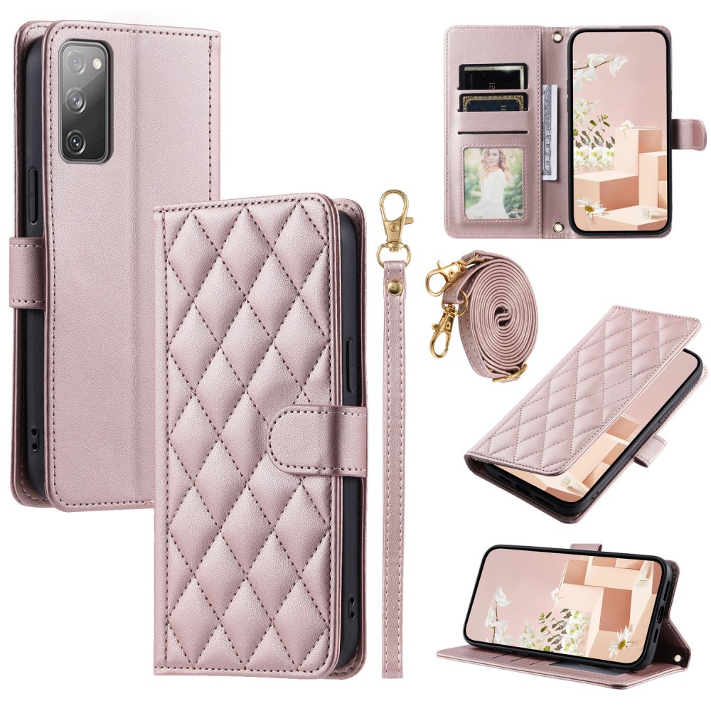 Samsung Galaxy S20 Fe Flip Case, Rhombus Crossbody Leder, Roségold