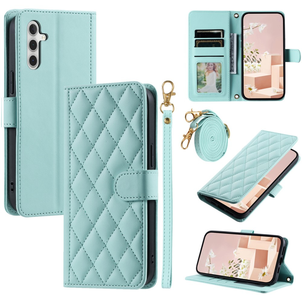 Samsung Galaxy S24 Fe Flip Case, Rhombus Crossbody Leder, Grün