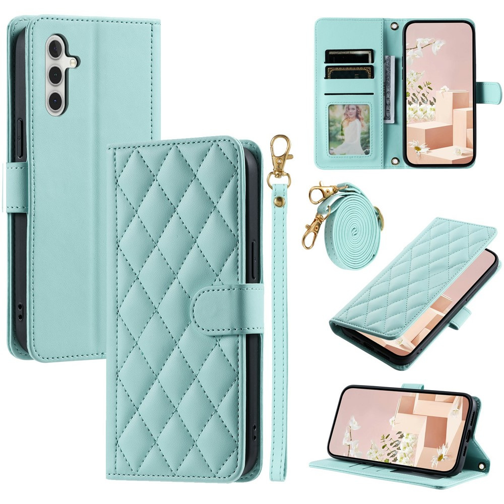 Samsung Galaxy S25 Fe Flip Case, Rhombus Crossbody Leder, Grün
