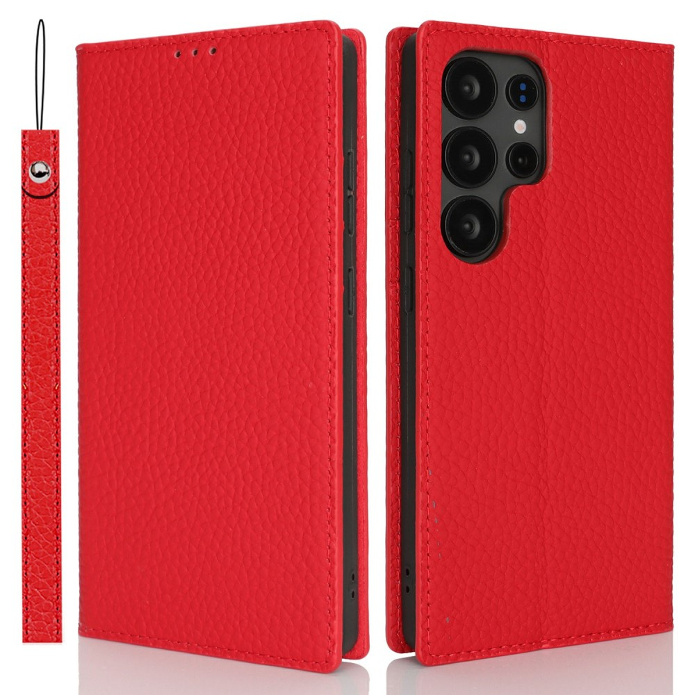 Samsung Galaxy S25 Ultra Flip-hülle, Litschi-hautstruktur, Rot