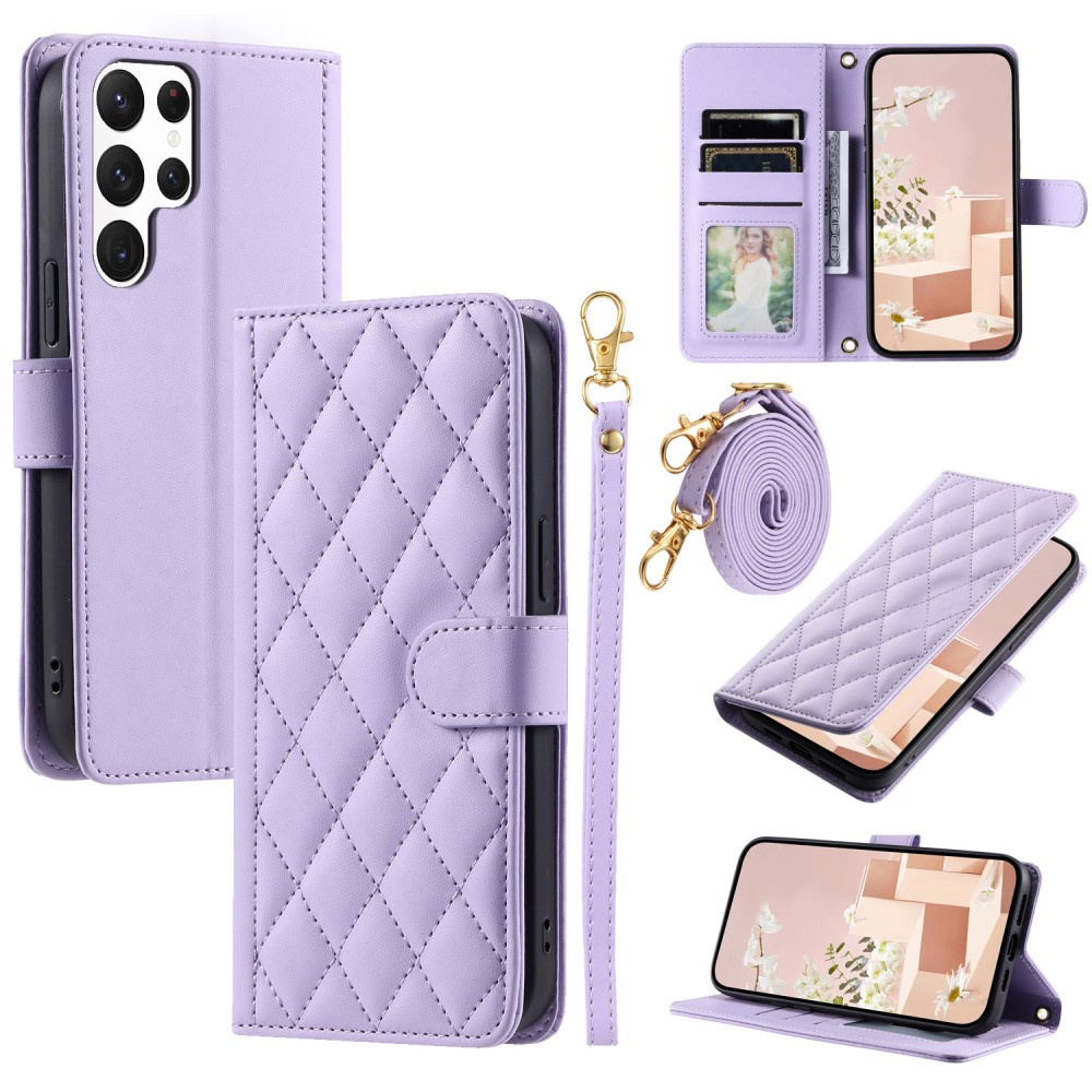 Samsung Galaxy S25 Ultra Rhombus Crossbody Leder-klapphülle, Lila