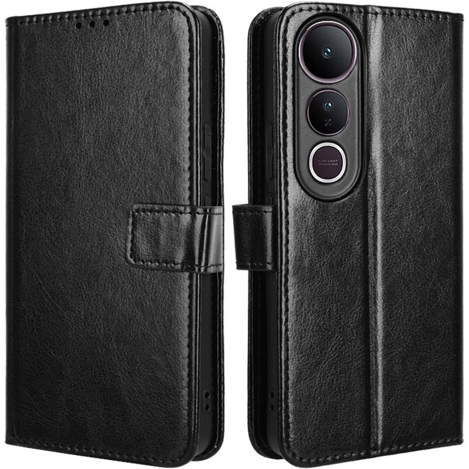 Vivo V50 Lite 4g/5g Flip-hülle, Crazy Horse Wallet, Schwarz