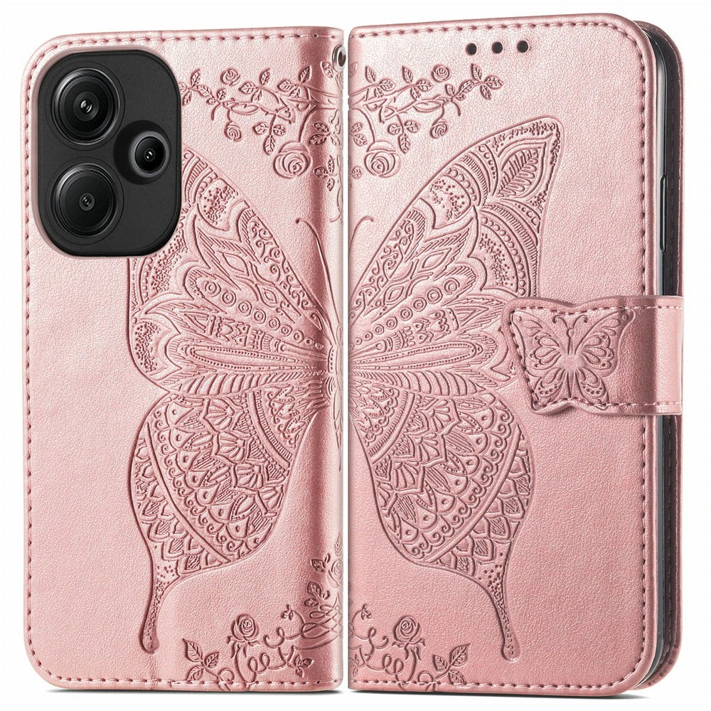 Klapphülle Für Xiaomi Redmi 13, Schmetterling, Roségold