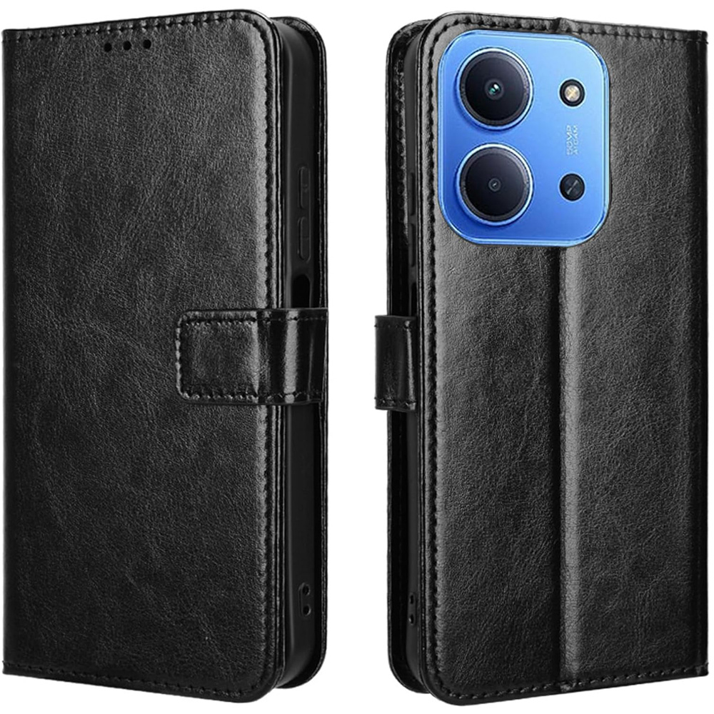 Klapphülle Für Xiaomi Redmi 15c 4g/lte, Crazy Horse Wallet, Schwarz