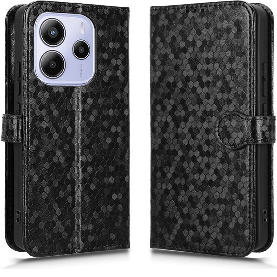Klapphülle Für Xiaomi Redmi Note 14 4g, Brieftaschenmuster Rhombus, Schwarz