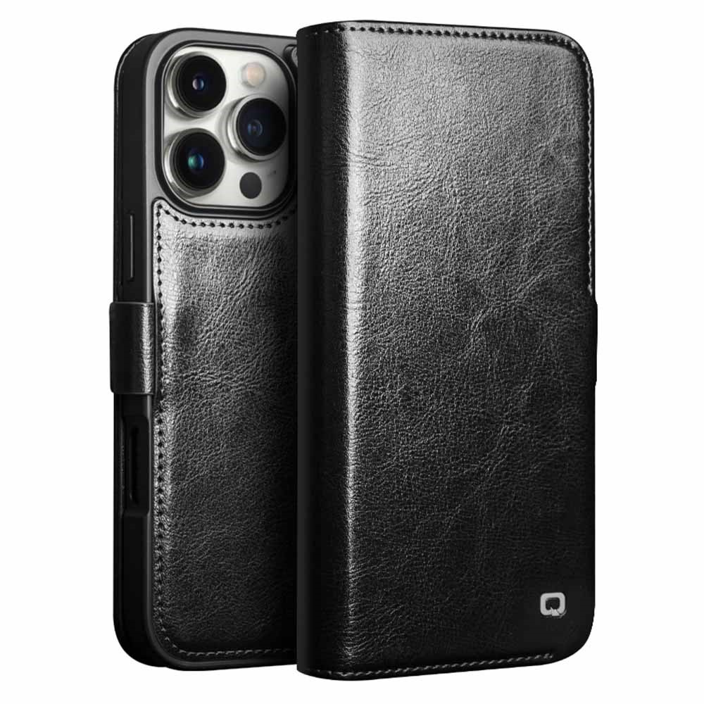 Iphone 16 Pro Max Flip Case, Qialino Leder-geldbörse, Schwarz