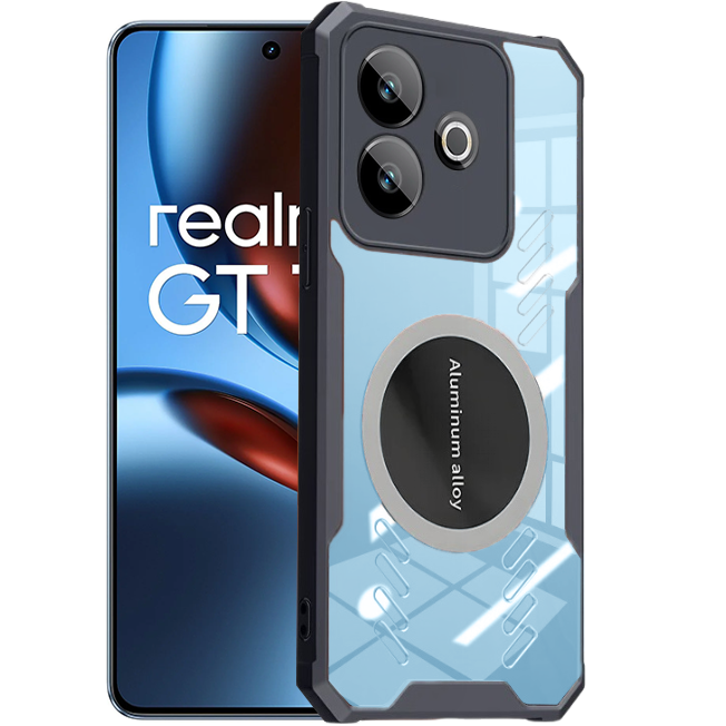 Hülle Für Realme Gt 7 / 7t, Mit Magnetplatte, Transparent / Schwarz