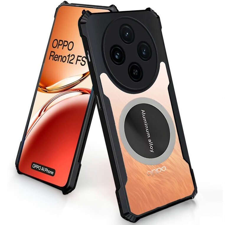 Schutzhülle Für Oppo Reno 12fs / 12f, Mit Magnetplatte, Transparent / Schwarz