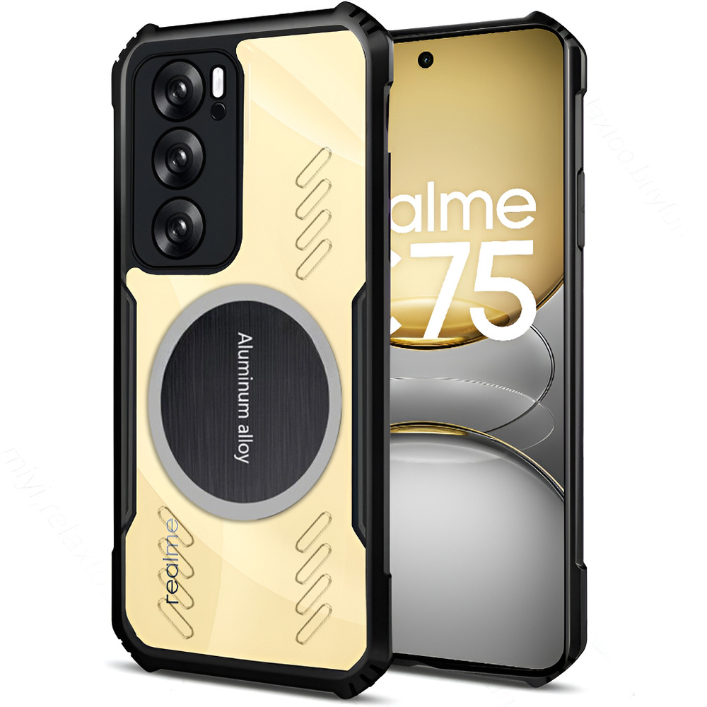 Hülle Für Realme 14x / Realme C75, Mit Magnetplatte, Transparent / Schwarz