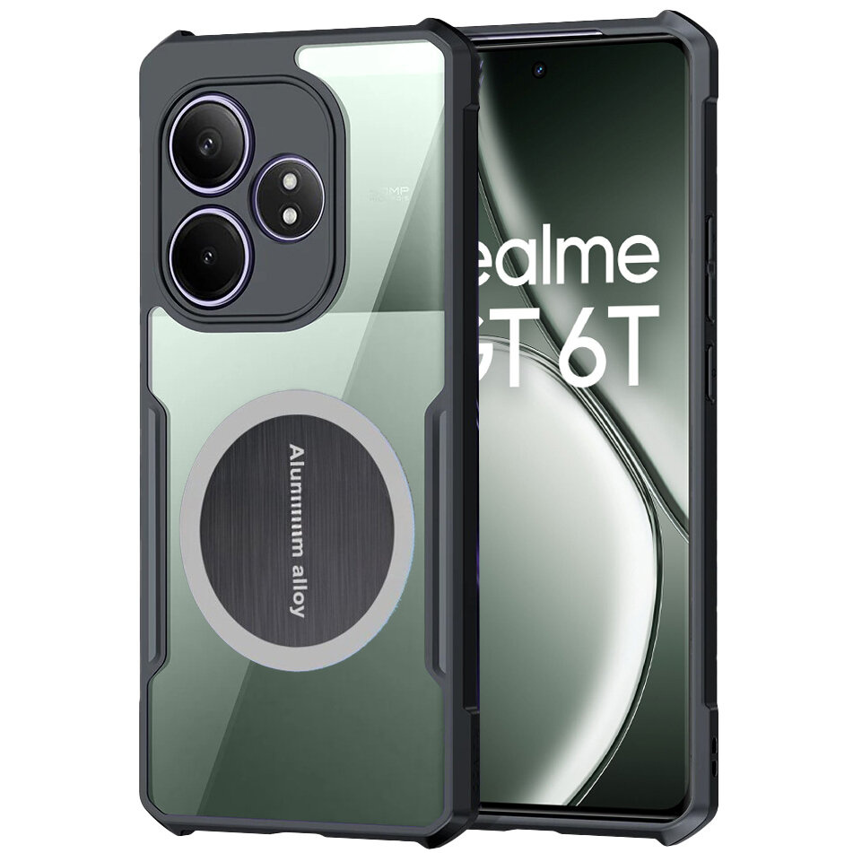 Hülle Für Realme Gt 6 / 6t, Mit Magnetplatte, Transparent / Schwarz